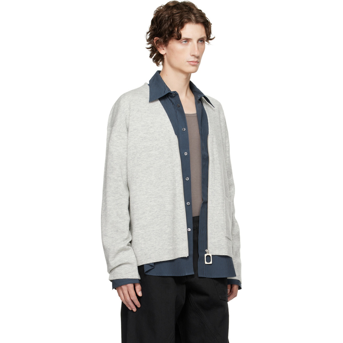 JW Anderson Gray V-Neck Zip-Up Cardigan