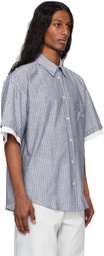 le PÈRE Navy Double Short Sleeve Button Down Shirt
