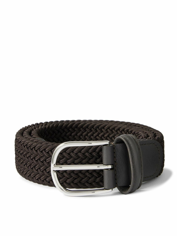 Photo: Anderson's - 3.5cm Leather-Trimmed Woven Elastic Belt - Brown