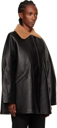 Cordera Black Aviator Midi Faux-Leather Coat