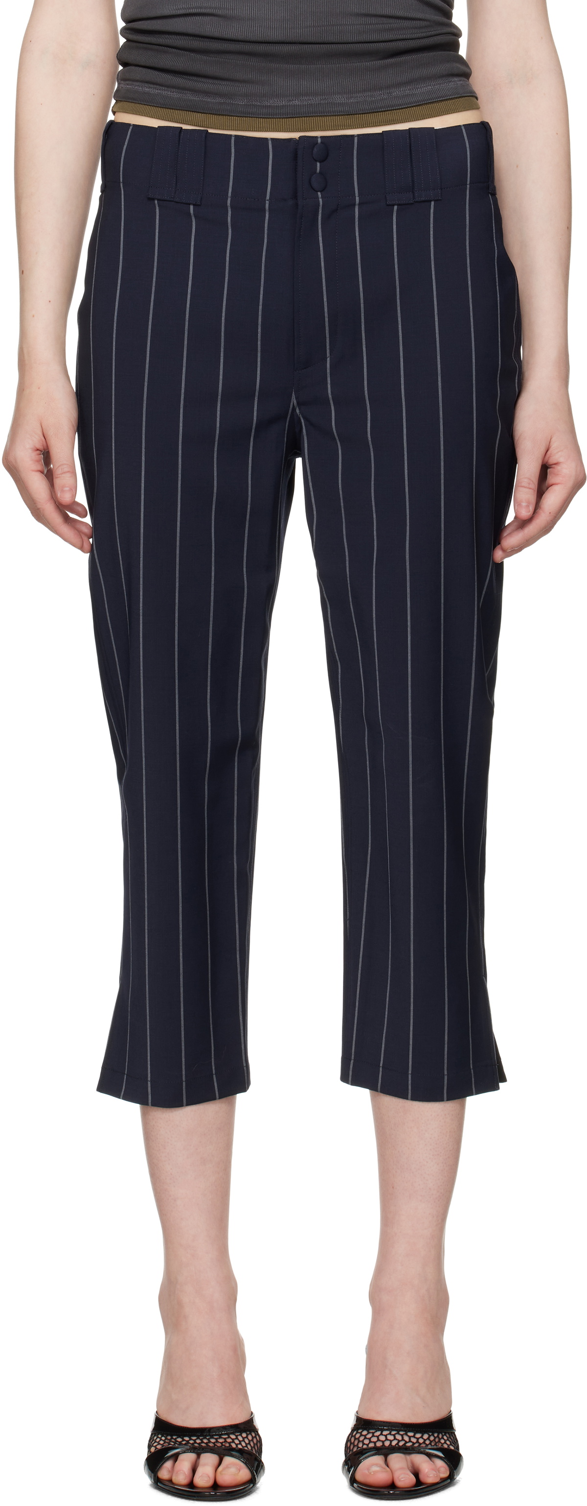 Alexander Wang Navy Baseball Pinstripe Capri Trousers