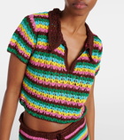 Anna Kosturova Striped crochet cotton polo shirt