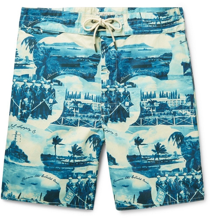 Photo: RRL - Long-Length Printed Swim Shorts - Blue