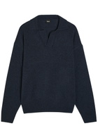 Boss Open Collar Wool Polo Jumper Navy