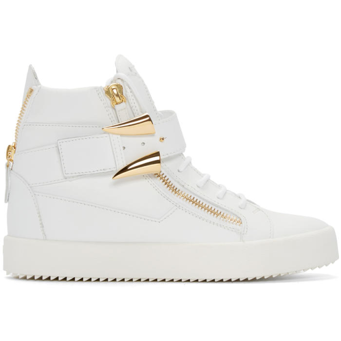 Giuseppe Zanotti White and Gold Horn High-Top London Sneakers Giuseppe ...