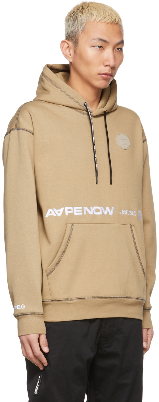 AAPE by A Bathing Ape Beige Logo Fleece Hoodie AAPE by A Bathing Ape