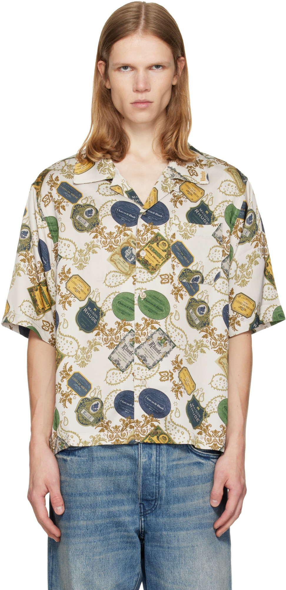 Rhude Beige Vin Bandana Print Button-Up Shirt