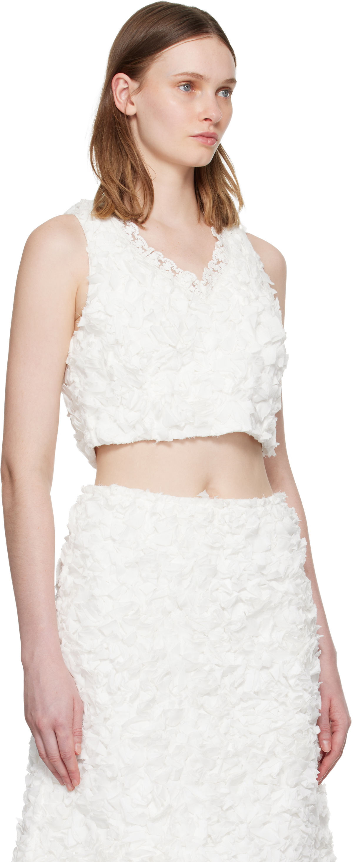 SHUSHU/TONG White Ruffle Trim Sleeveless Top