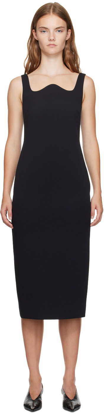 Recto Black Signature Curved Neck Midi Dress