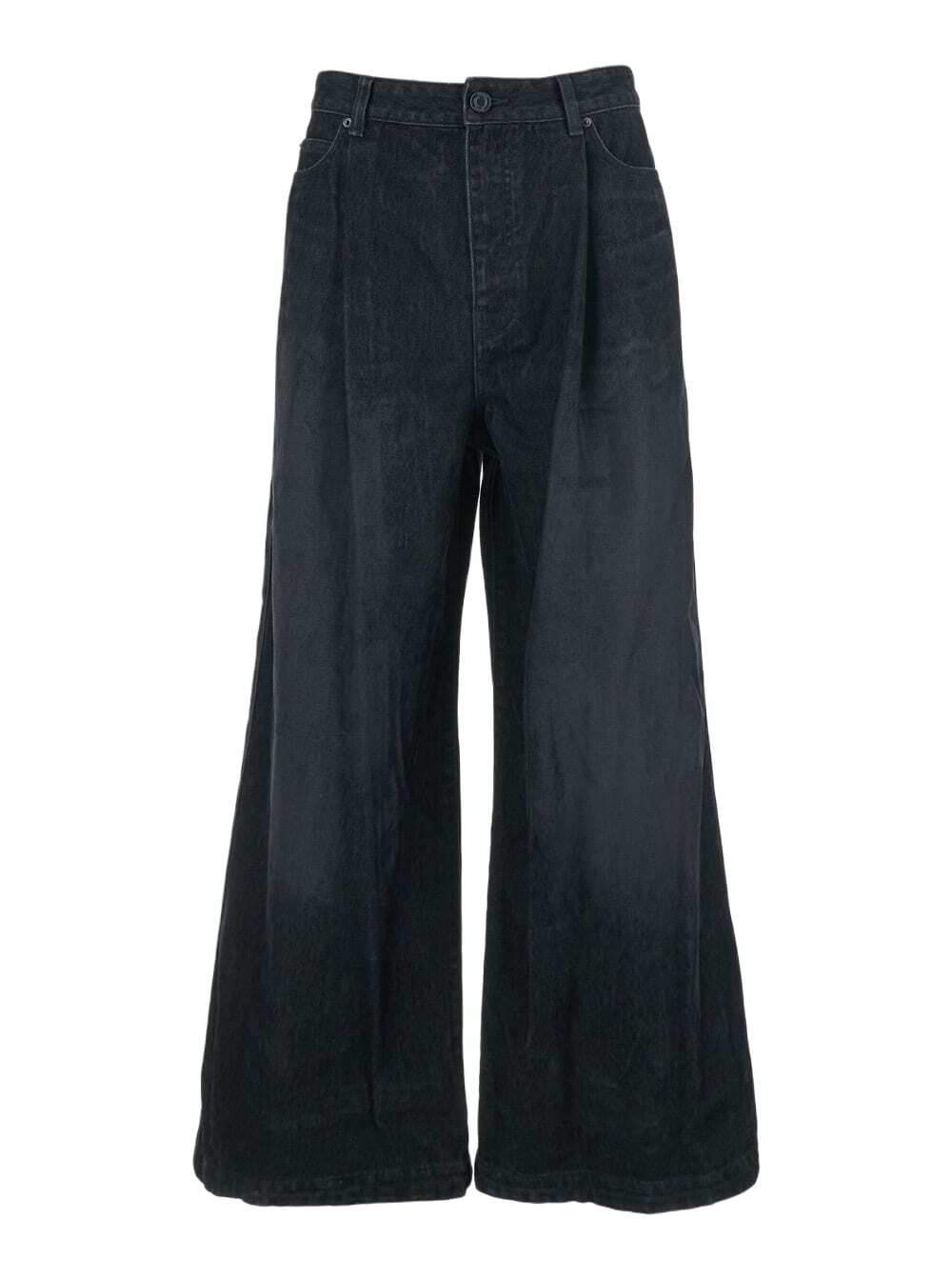 Juun.J Black Jeans With Faded Effect And Wide Legi N Denim Man