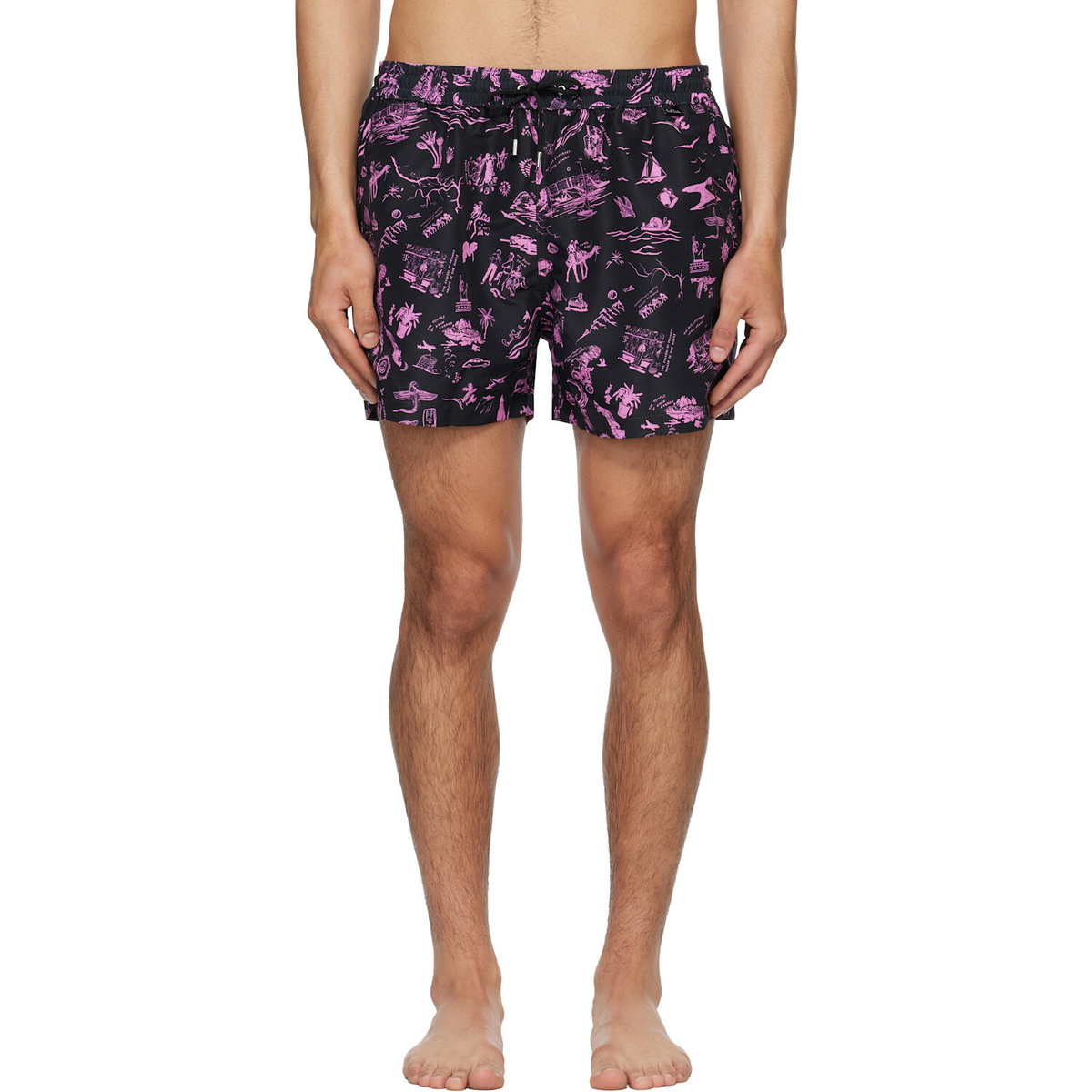 Paul Smith Black & Pink 'Travel Stories' Swim Shorts
