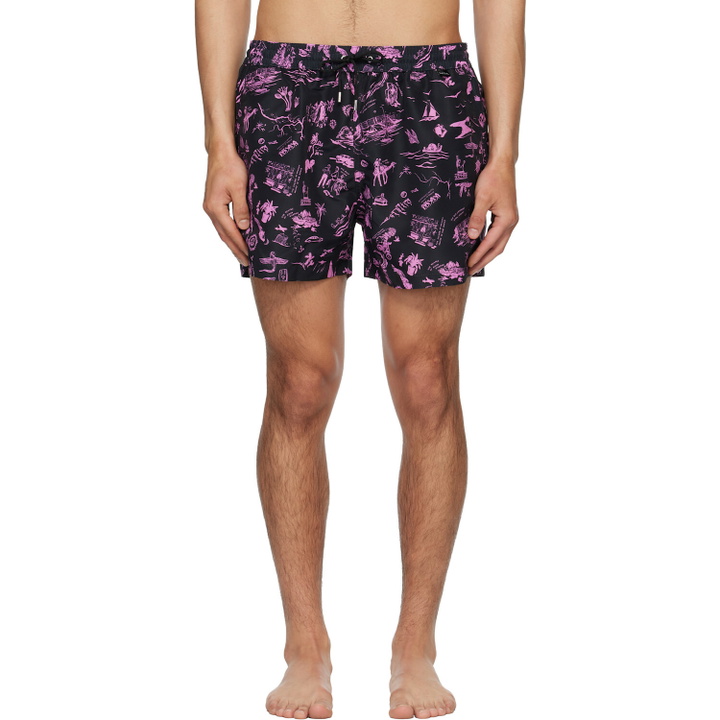 Photo: Paul Smith Black & Pink 'Travel Stories' Swim Shorts
