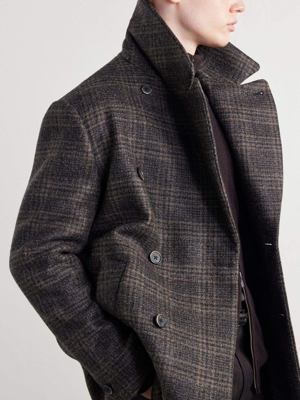 Barena - Double-Breasted Prince of Wales Wool-Blend Blouson Jacket - Brown