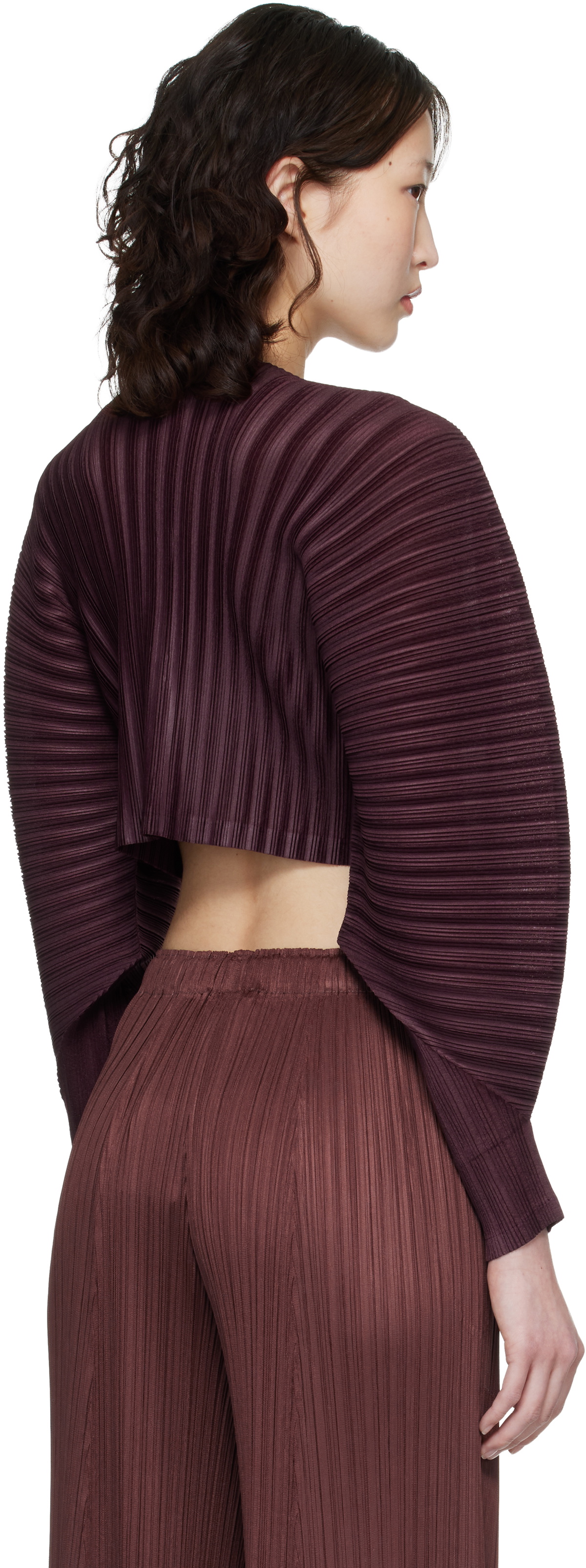 PLEATS PLEASE ISSEY MIYAKE Burgundy Rib Pleats January Cardigan