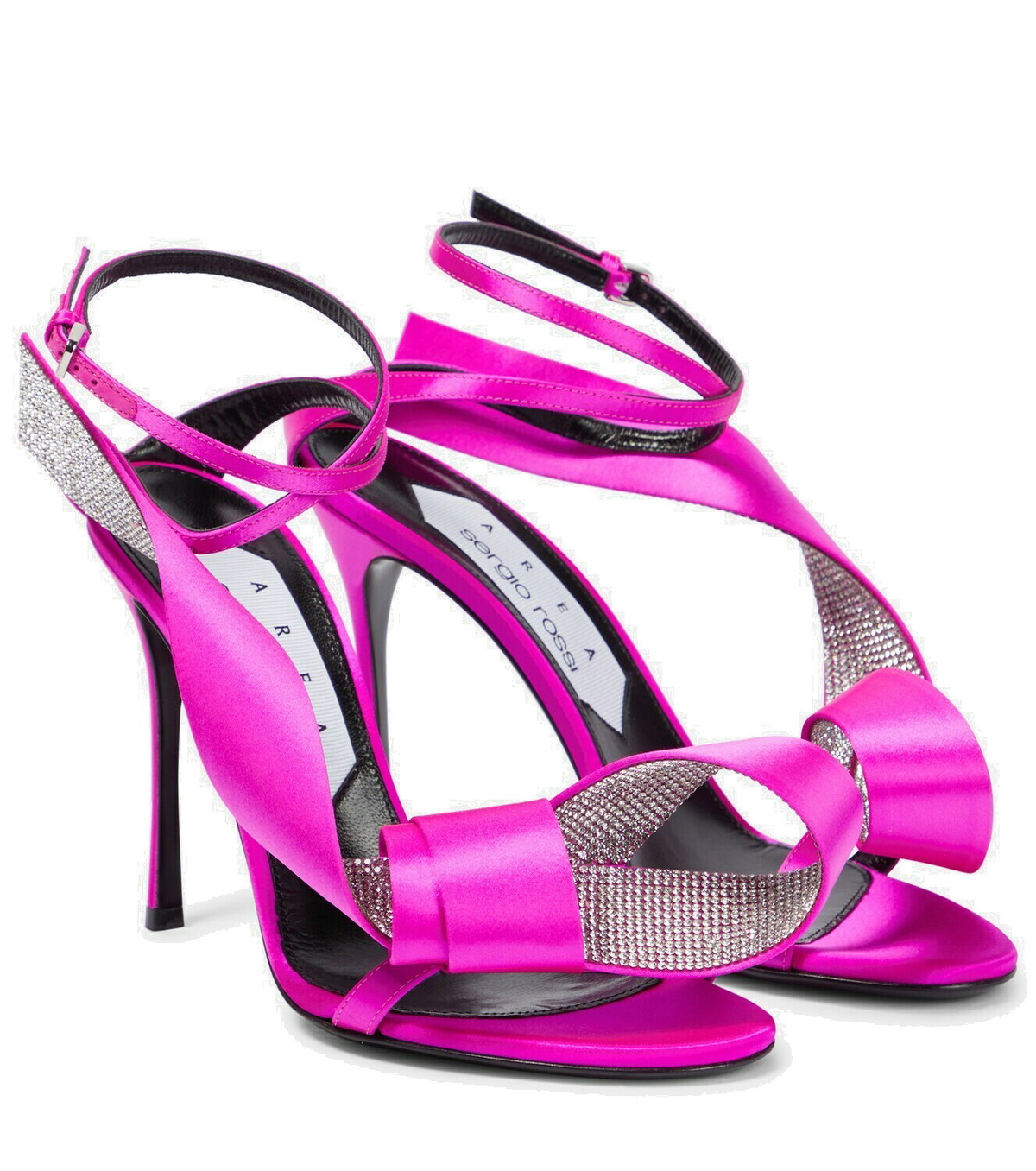 【AREA】x Sergio Rossi Marquise クリスタル装飾ミュール x Sergio Rossi Marquise embellished satin sandals in yellow