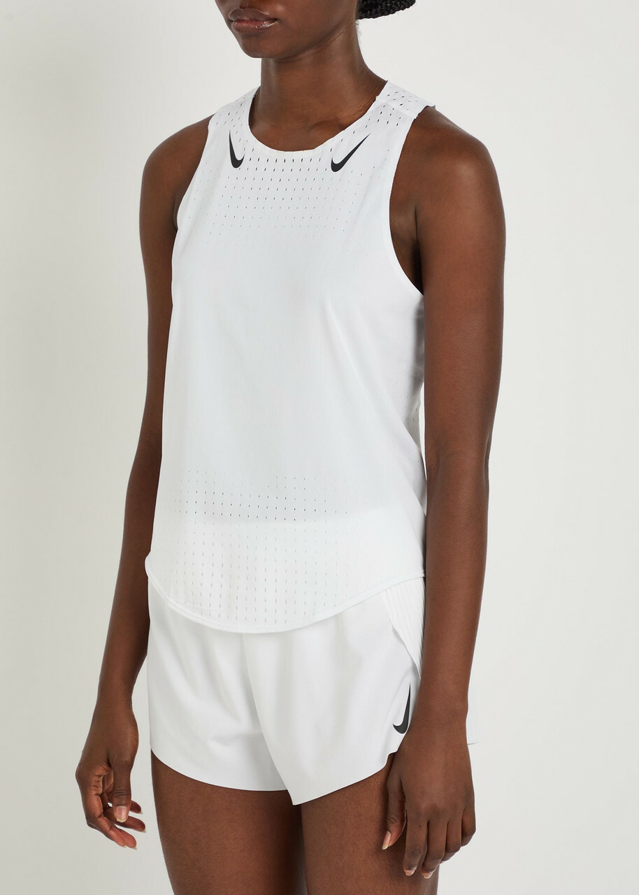 Nike Aeroswift Dri-fit Adv Perforated Jersey Running Vest White And Black