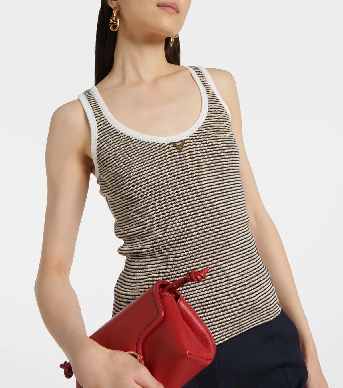 Valentino VGold striped cotton-blend tank top