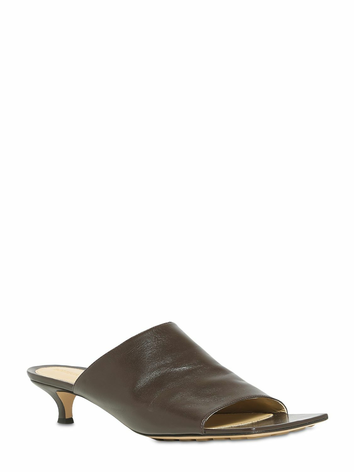 BOTTEGA VENETA Size 10 Tan Leather Square Toe Kitten Heel Mules Sandals main image 1