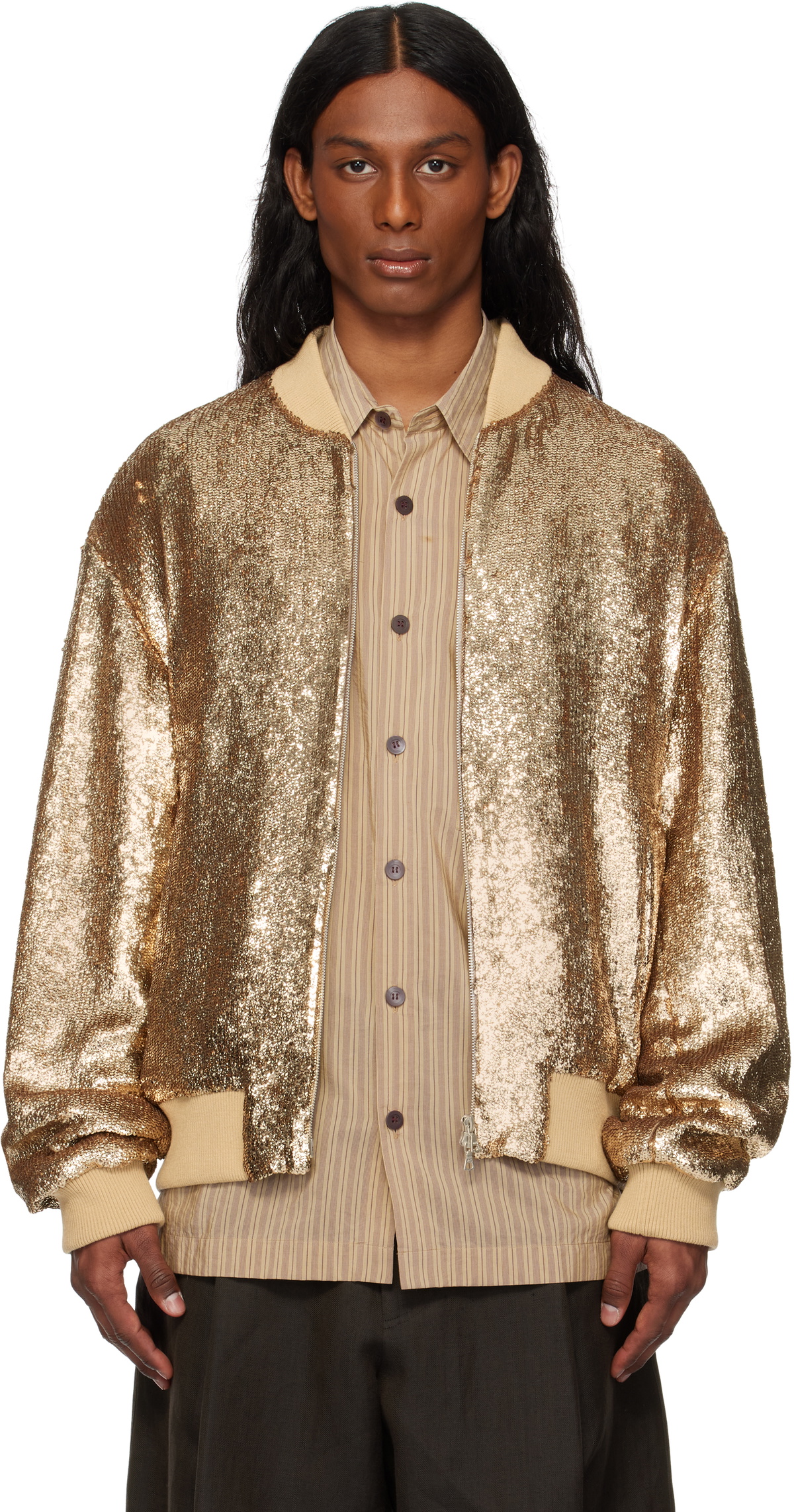 Dries Van Noten Khaki Bonded Crinkle Bomber Jacket Dries Van