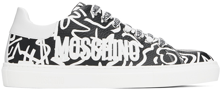 Photo: Moschino Black Leather Low-Top Sneakers
