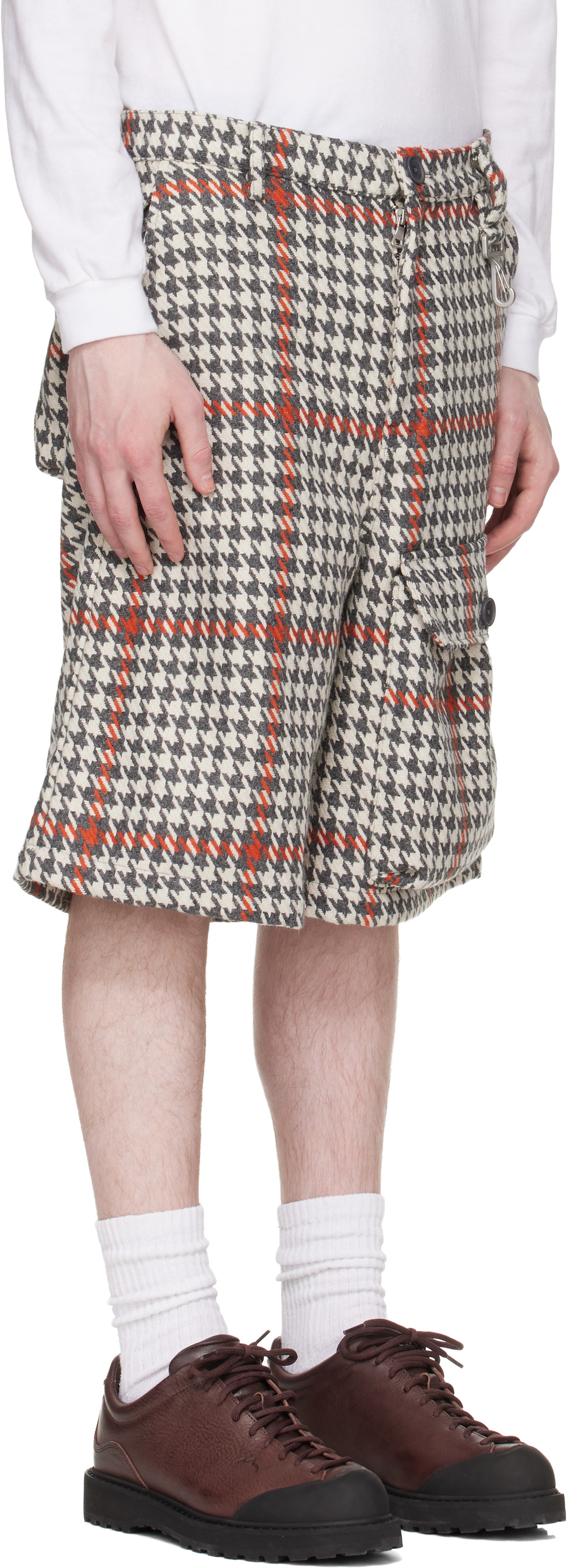 Reese Cooper White & Gray Wool Houndstooth Patch Pocket Shorts