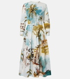 Oscar de la Renta Pleated printed cotton-blend cocktail dress