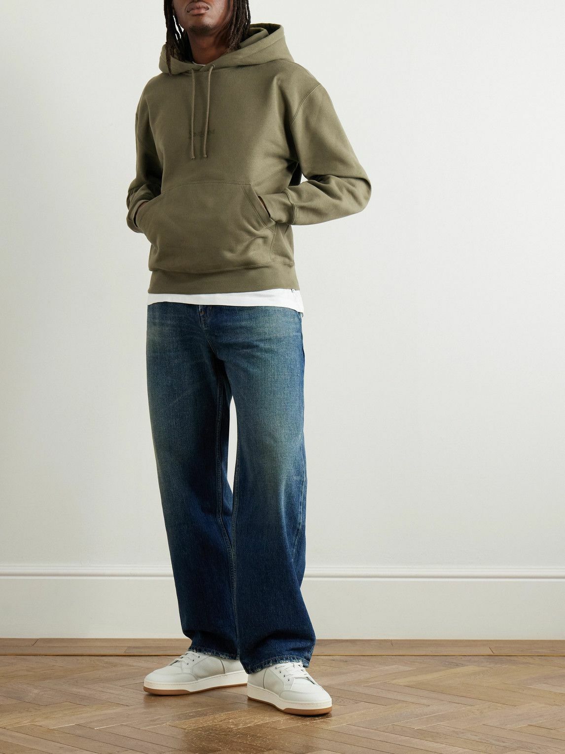 SAINT LAURENT - Logo-Embroidered Cotton-Jersey Hoodie - Green