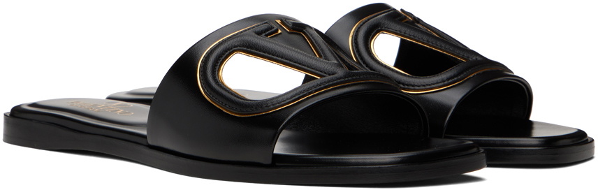 Valentino Garavani Black VLogo Cut-Out Calfskin Slide