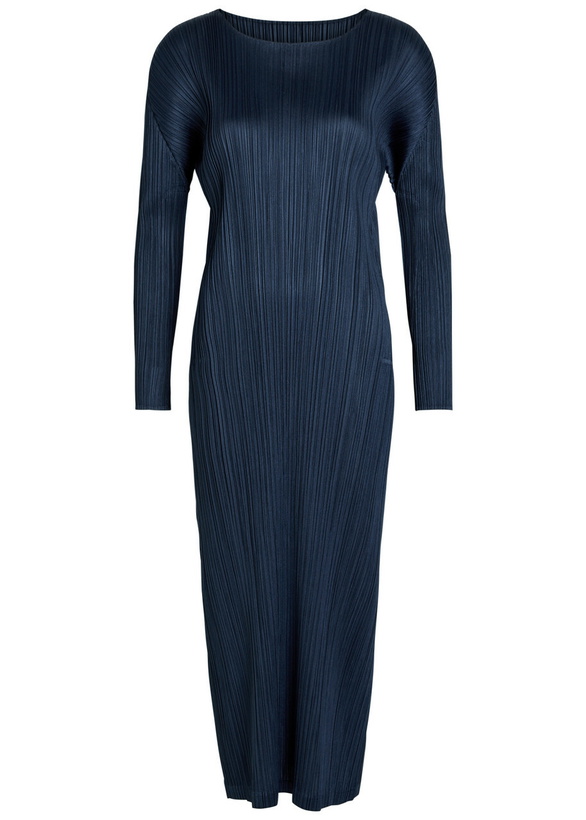 Photo: Pleats Please Issey Miyake Pleated Woven Midi Dress Navy