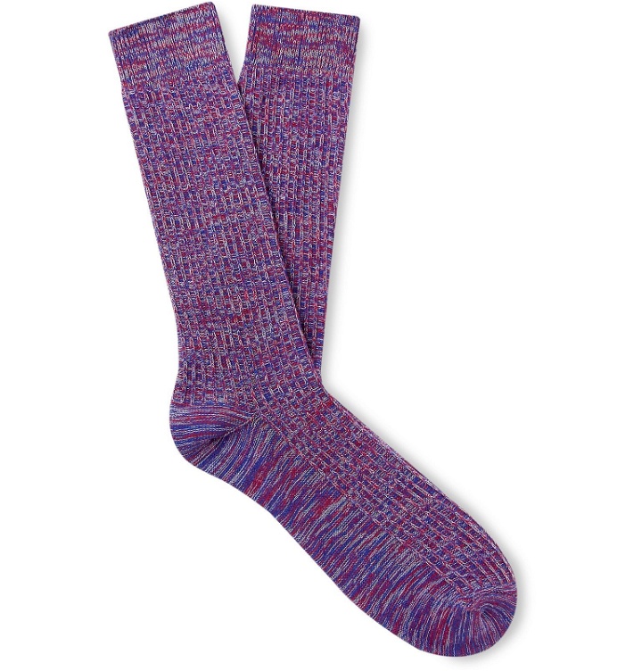 Photo: The Workers Club - Mélange Ribbed Cotton and Nylon-Blend Socks - Red