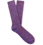 The Workers Club - Mélange Ribbed Cotton and Nylon-Blend Socks - Red