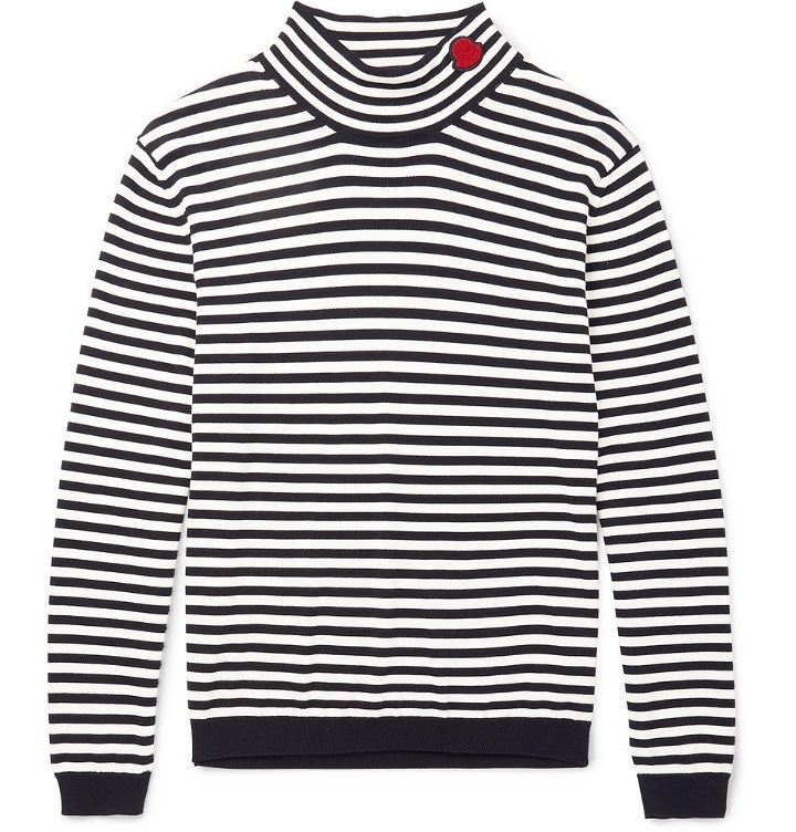 Photo: Moncler - Slim-Fit Appliquéd Striped Cotton Rollneck Sweater - Men - Black