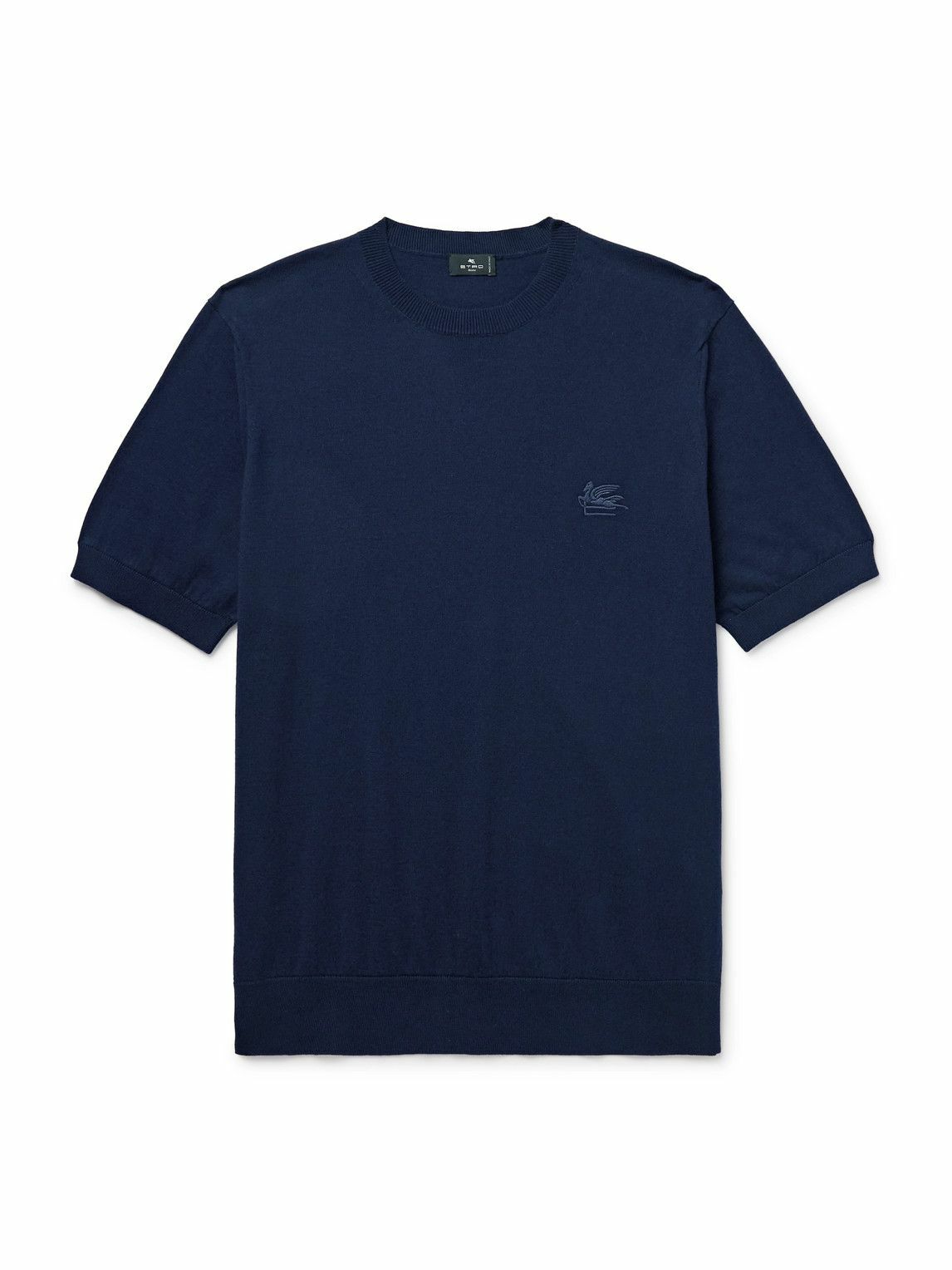 【送料&関税込】Etro Logo Embroidered Crewneck T-shirt Etro - Logo-Embroidered Cotton T-Shirt - Blue Etro