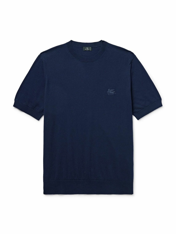 Photo: Etro - Logo-Embroidered Cotton T-Shirt - Blue