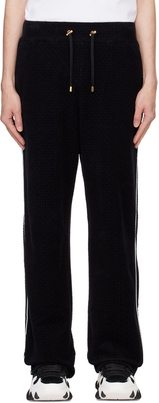 Photo: Balmain Black Velvet Monogram Kiss Jersey Sweatpants