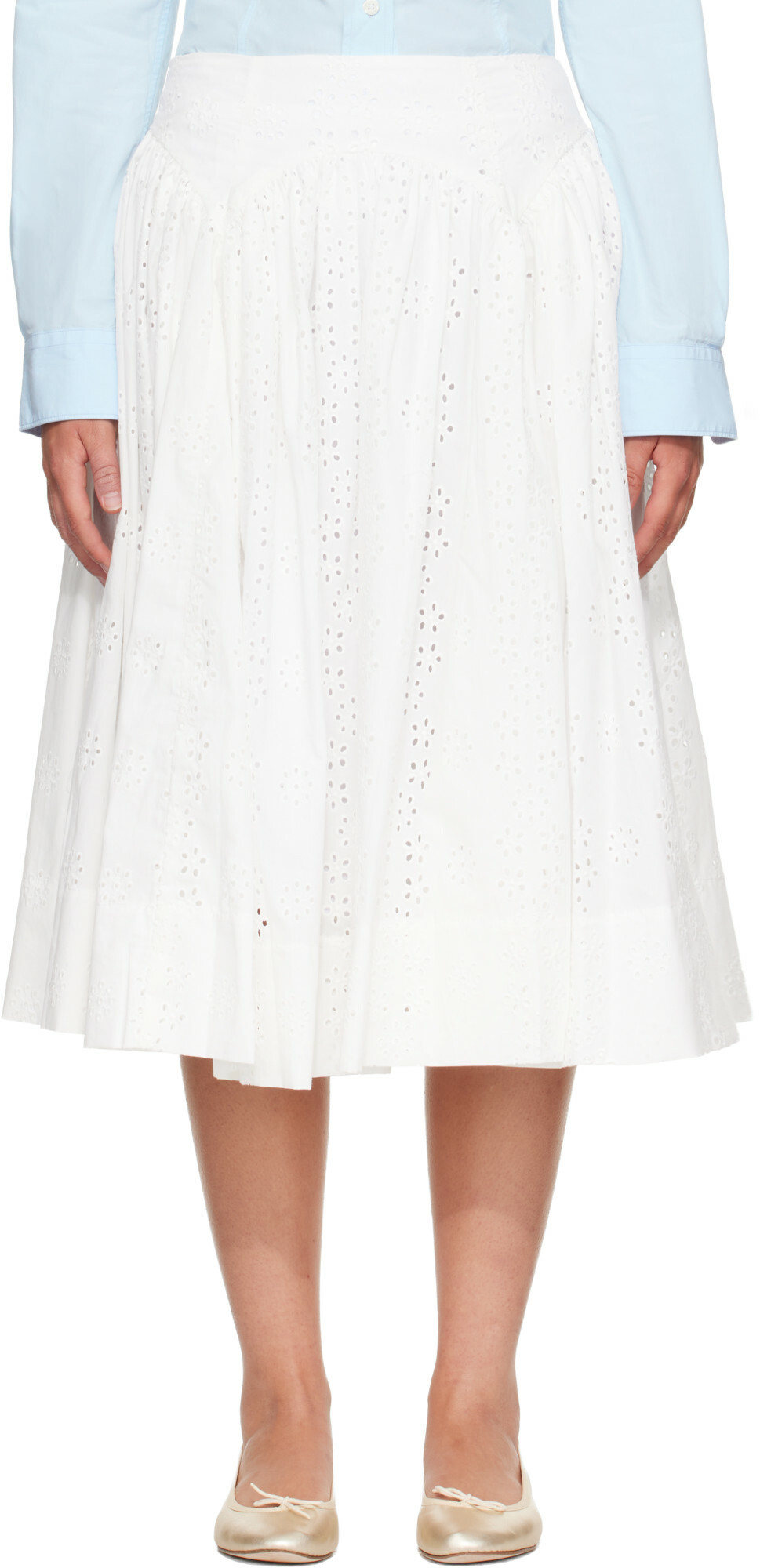 Sandy Liang White Murano Midi Skirt