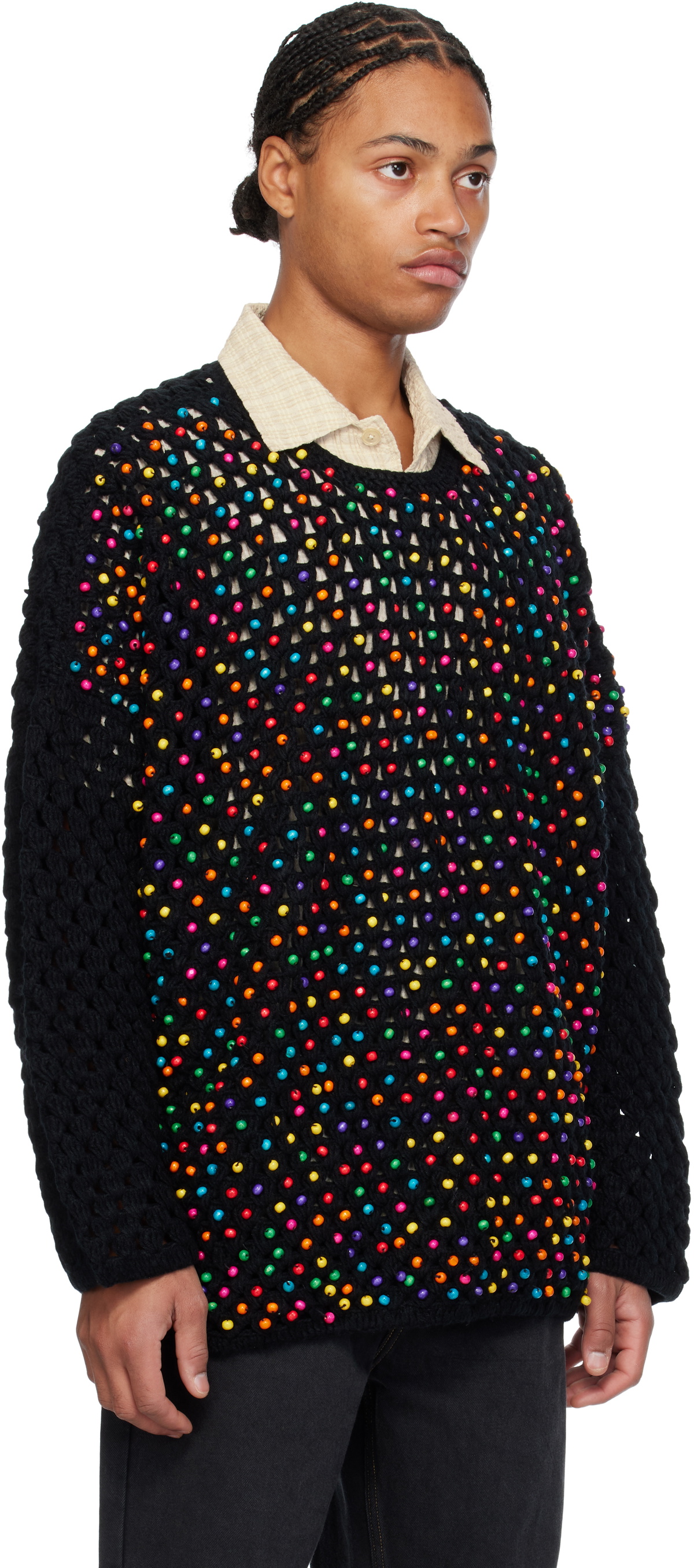 Glass Cypress Black Crocheted Beaded Sweater