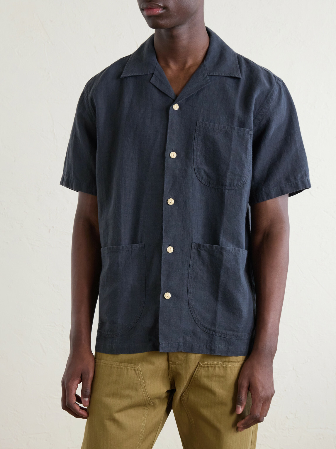 Drake's - Camp-Collar Linen Shirt - Blue