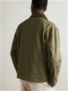 Kartik Research - Cropped Corduroy-Trimmed Embroidered Cotton-Canvas Jacket - Green