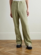 KAPITAL - Gibson Straight-Leg Striped Linen and Cotton-Blend Twill Trousers - Green