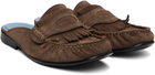 Marni Brown Suede Sabot Fringed Trim Slip-on Loafers