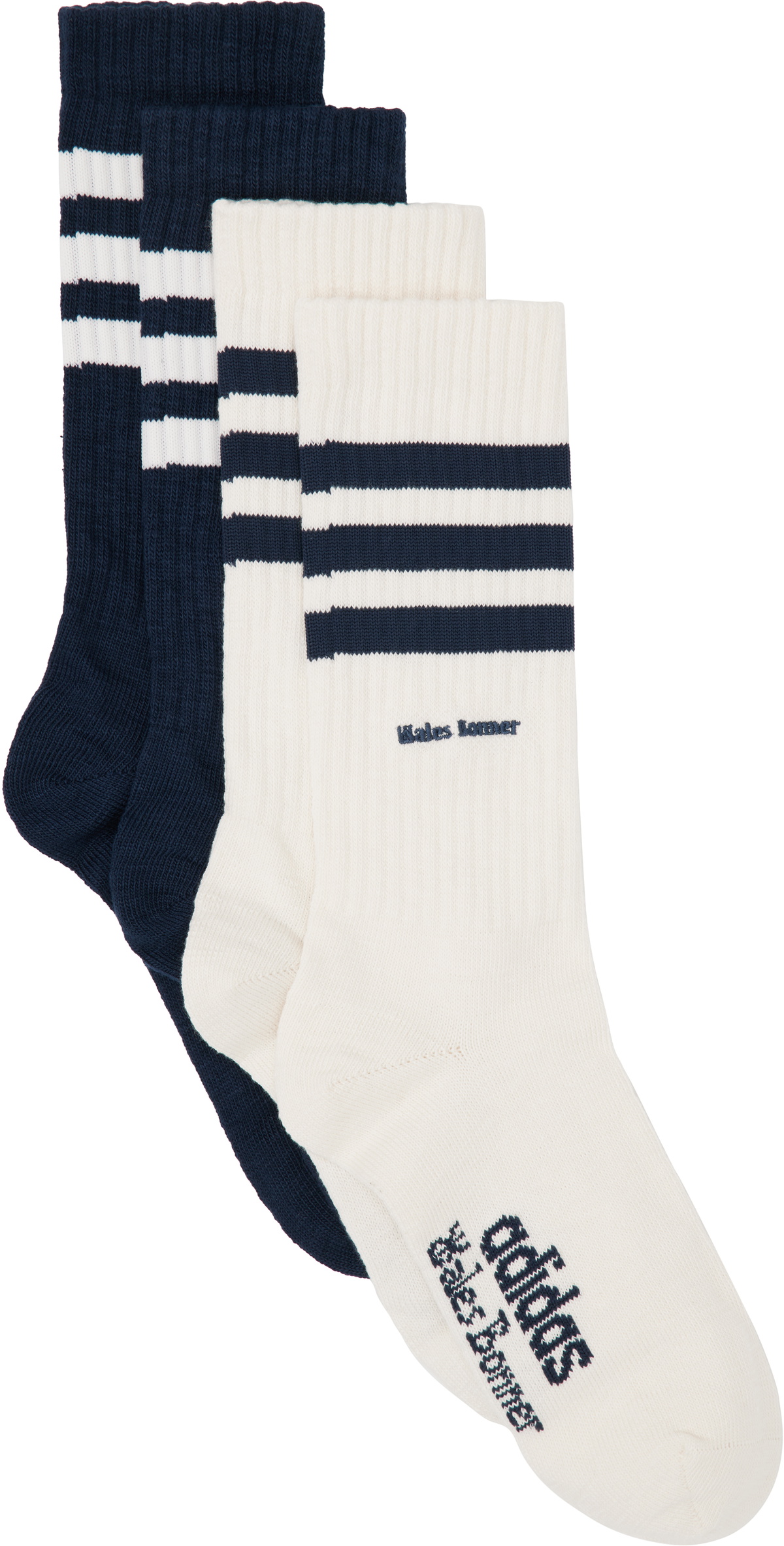 Wales Bonner Two-Pack Off-White & Navy adidas Originals Edition 3-Stripes Socks