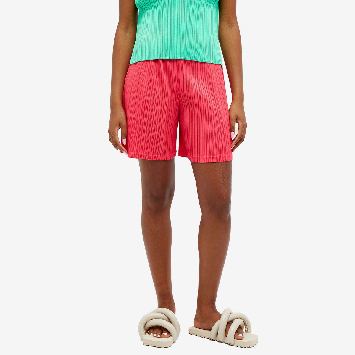 Pleats Please Issey Miyake Women's Pleats Shorts in Red Pleats