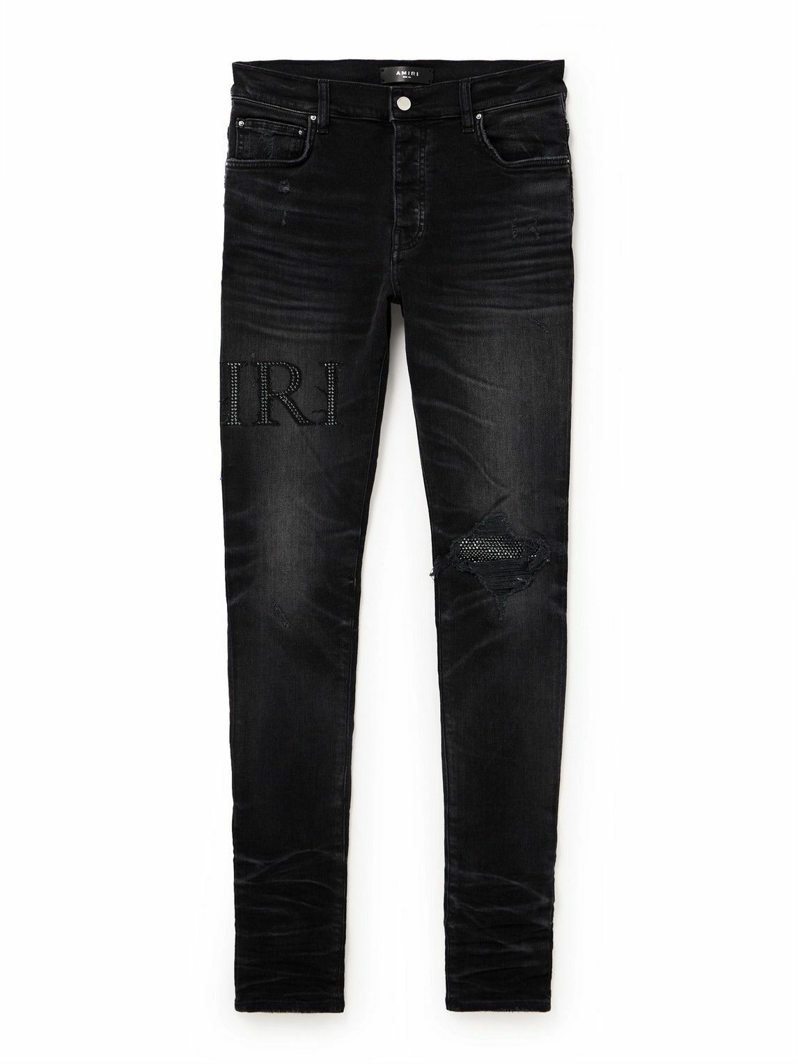 AMIRI - Skinny-Fit Crystal-Embellished Distressed Jeans - Black Amiri