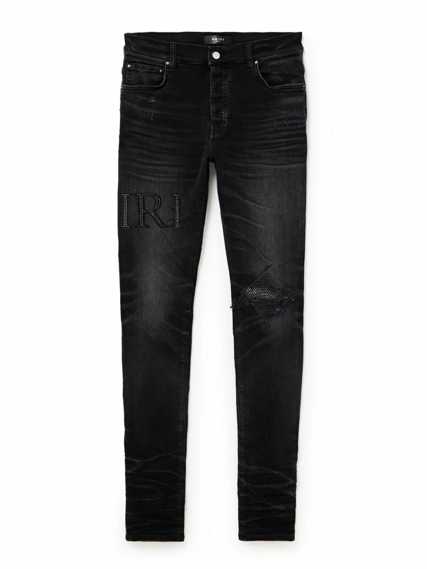 Photo: AMIRI - Skinny-Fit Crystal-Embellished Distressed Jeans - Black