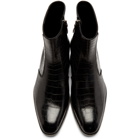 Saint Laurent Black Croc Wyatt Zip Boots