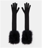 Saint Laurent Feather-trimmed semi-sheer gloves