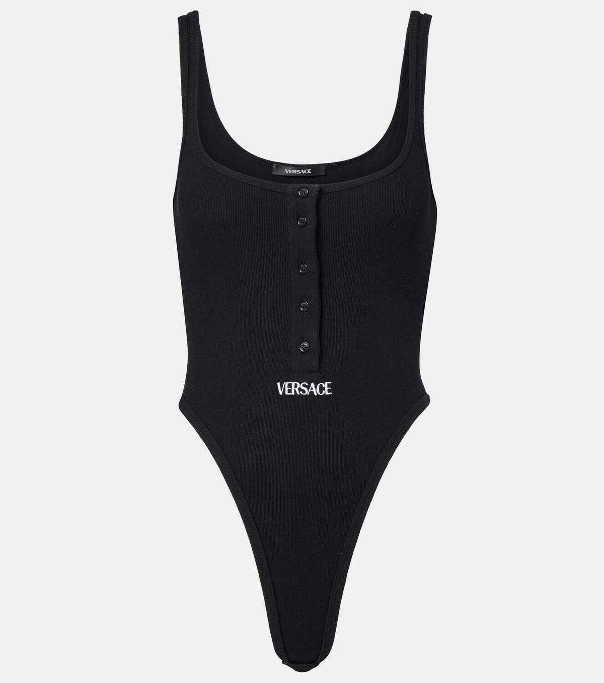 Versace Ribbed-knit logo cotton-blend bodysuit