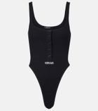 Versace Ribbed-knit logo cotton-blend bodysuit