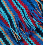 Missoni - Fringed Striped Crochet-Knit Cotton Scarf - Blue